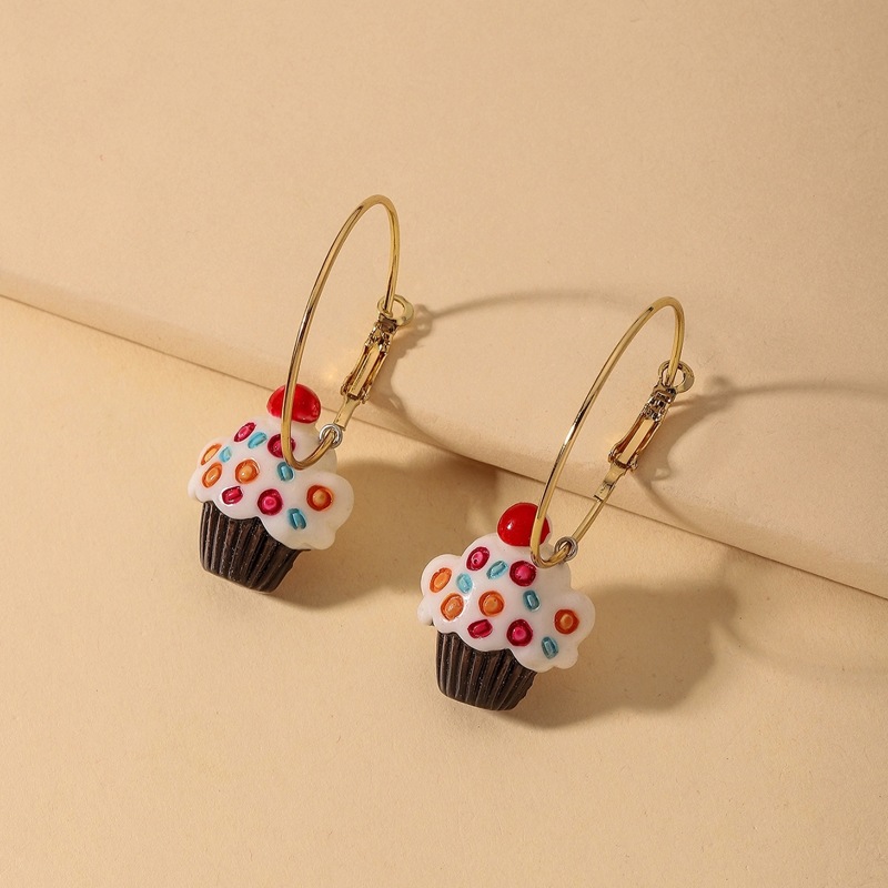 

Ice-cream Decor Hoop Drop Earrings, Brown
