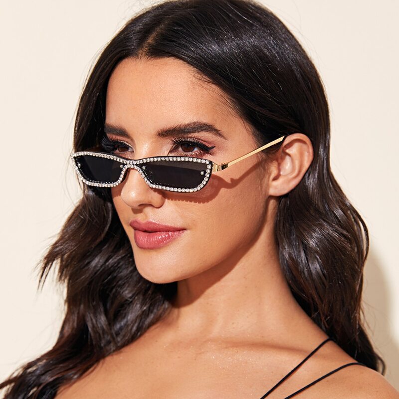 

Rhinestone Engraved Sunglasses, Black