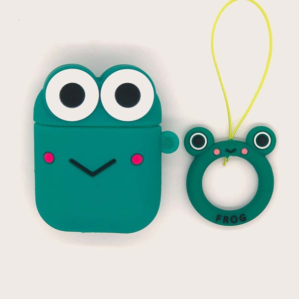 

1pc Cartoon AirPods Case With Finger Ring Strap, Green