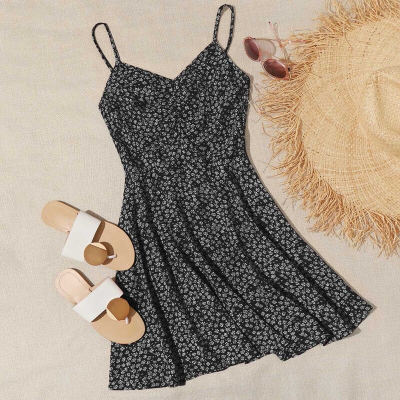 

Ditsy Floral Cami Dress, Black