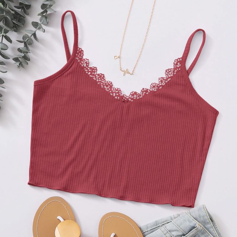 

Lace Trim Cami, Red