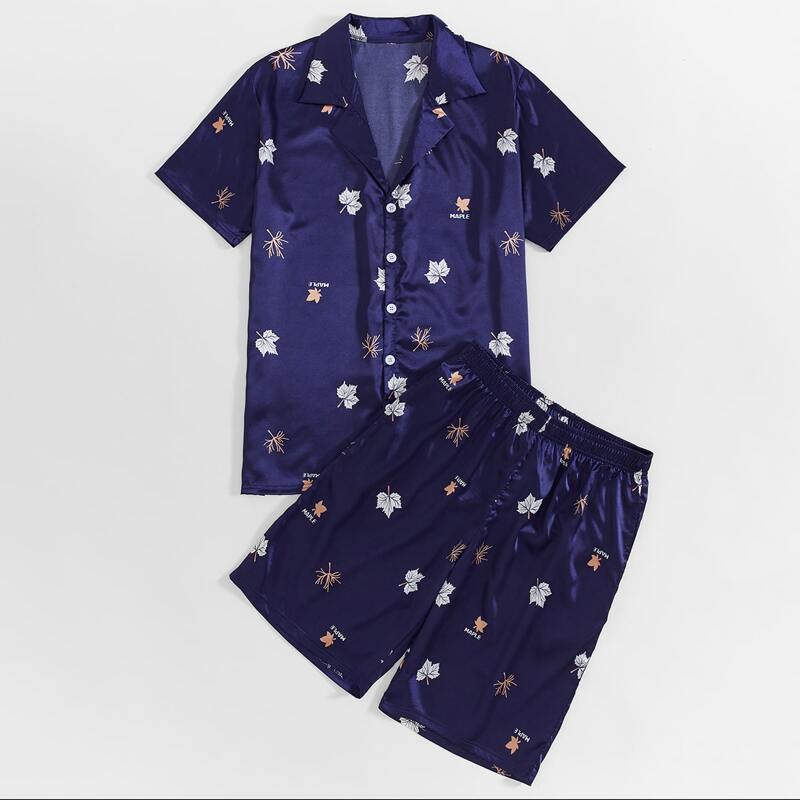 

Guys Maple Leaf & Letter Graphic PJ Set, Blue