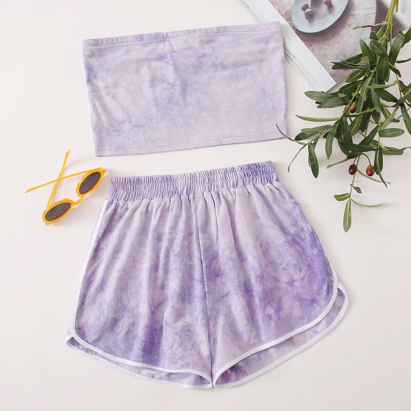 

Tie Dye Tube Top & Dolphin Shorts, Purple