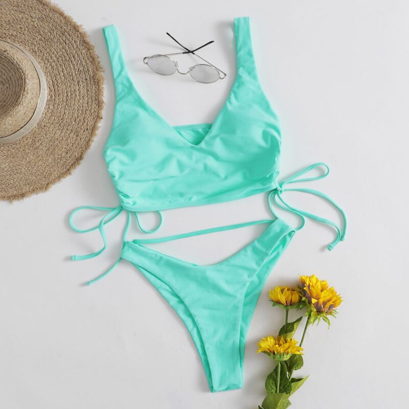 

Tie Side High Cut Bikini Swimsuit, Bright mint green