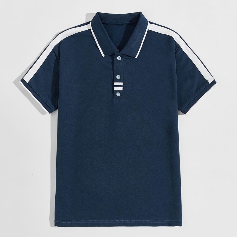 

Guys Contrast Tape Side Polo Shirt, Navy blue
