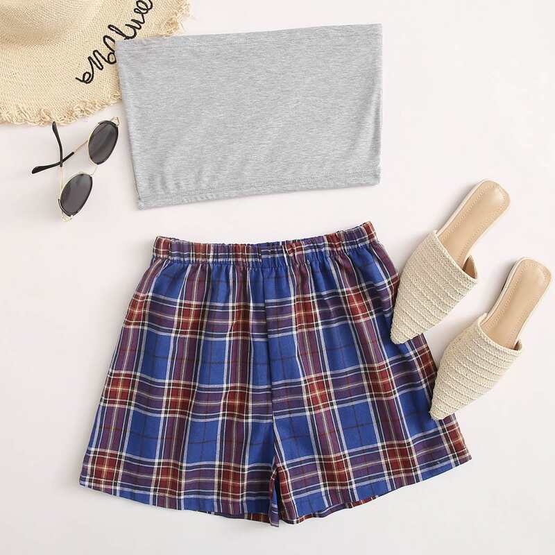 

Tube Top & Plaid Shorts, Multicolor
