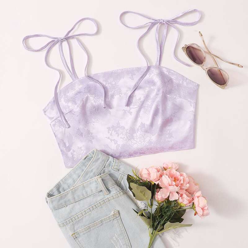 

Satin Jacquard Crop Cami, Lilac purple