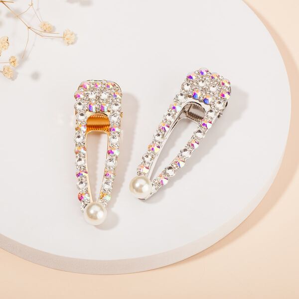 

2pcs Toddler Girls Rhinestone Engraved Hair Clip, Multicolor