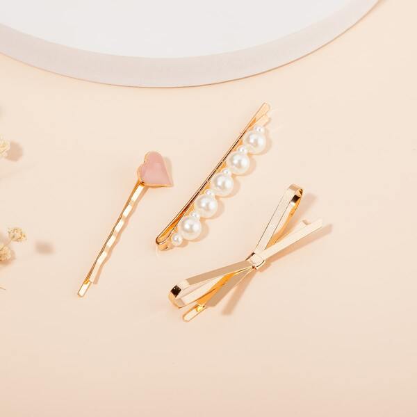 

3pcs Toddler Girls Faux Pearl Decor Hair Clip, Multicolor
