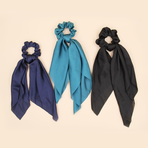 

3pcs Solid Scrunchie Scarf, Multicolor