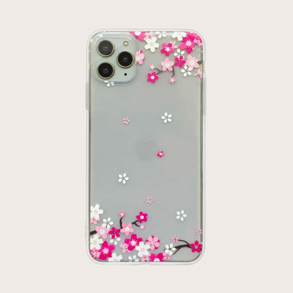 

1pc Flower Print iPhone Case, Clear