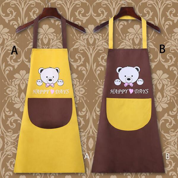

1pc Cartoon Bear Print Apron, Yellow