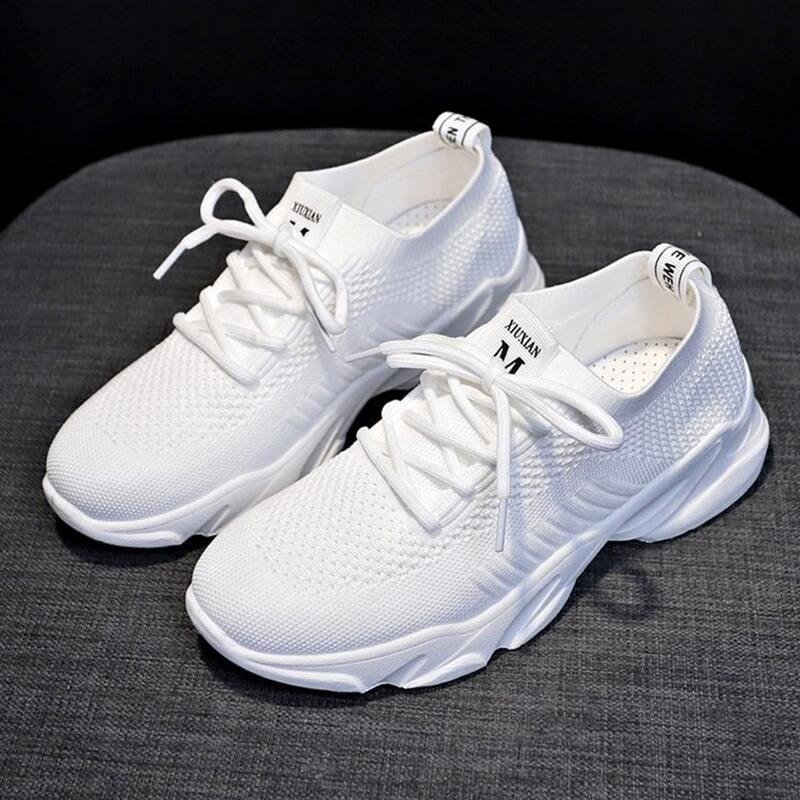 

Lace-up Knit Sneakers, White