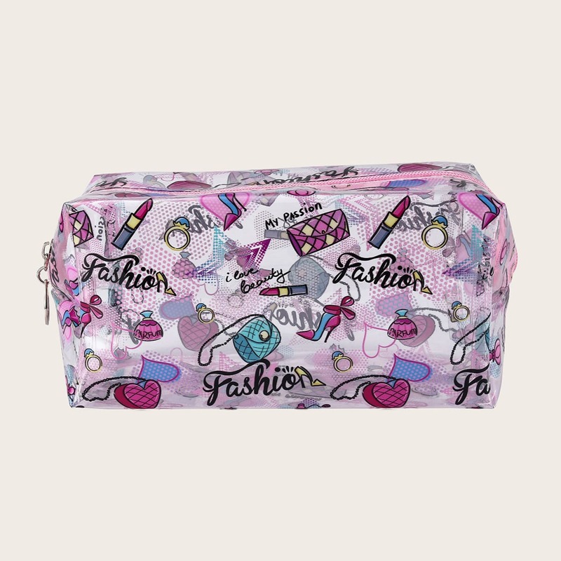 

Cosmetic Print Clear Makeup Bag, Pink