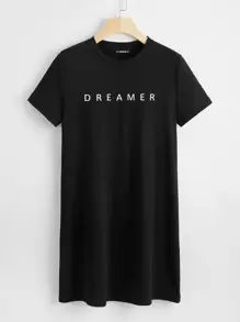 SHEIN EZwear Đầm Lá thư màu đen Giải trí - màu đen - Xem 1