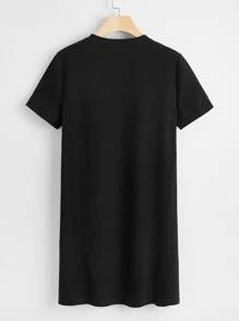 SHEIN EZwear Đầm Lá thư màu đen Giải trí - màu đen - Xem 2