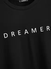 SHEIN EZwear Đầm Lá thư màu đen Giải trí - màu đen - Xem 3