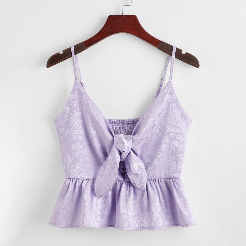 

Knot Front Jacquard Peplum Cami, Lilac purple