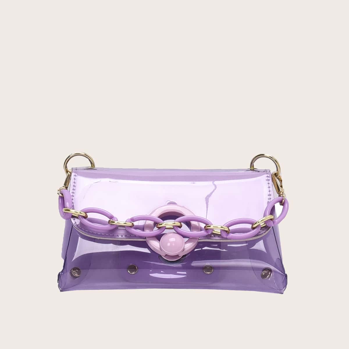 

Clear Flap Satchel Bag, Purple