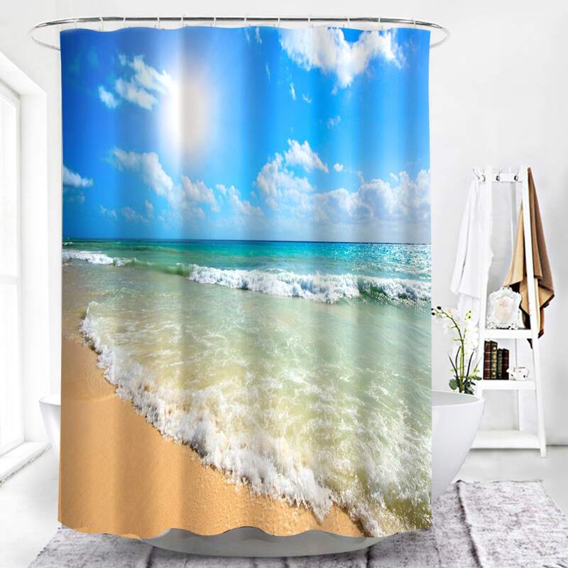 

Beach Print Shower Curtain With 12hooks, Multicolor