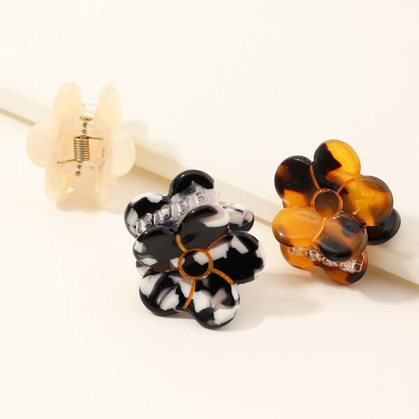 

3pcs Flower Design Hair Claw, Multicolor