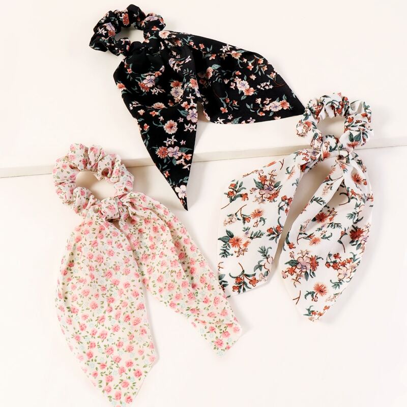 

3pcs Floral Pattern Scrunchie, Multicolor
