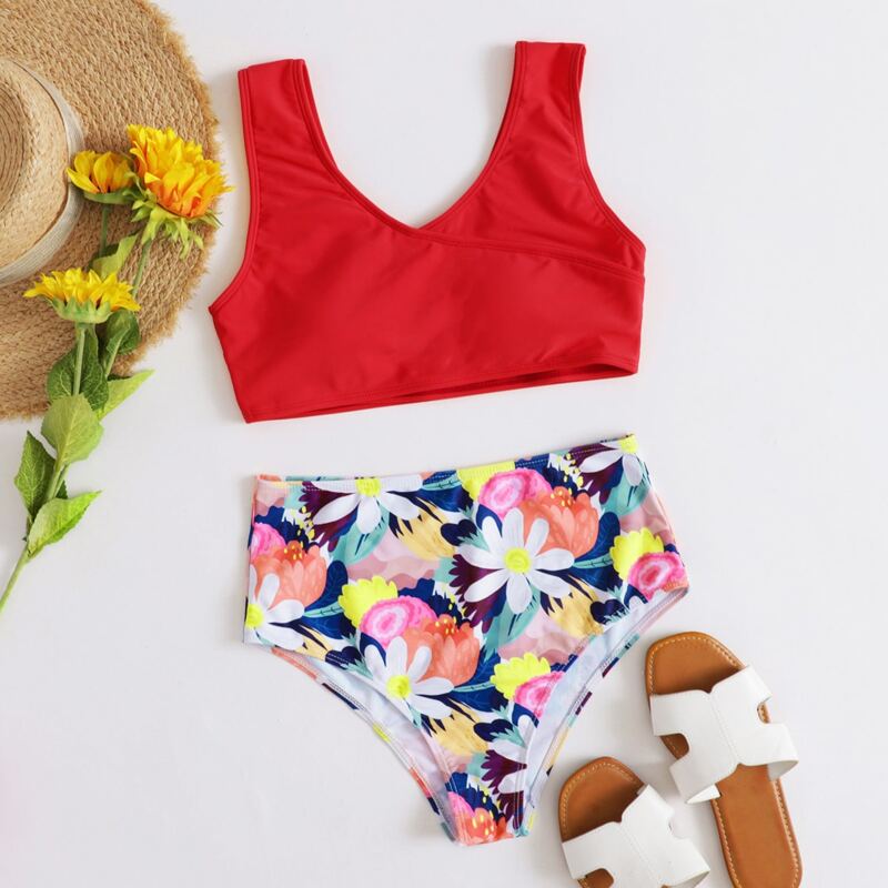 

Floral High Waisted Bikini Swimsuit, Multicolor