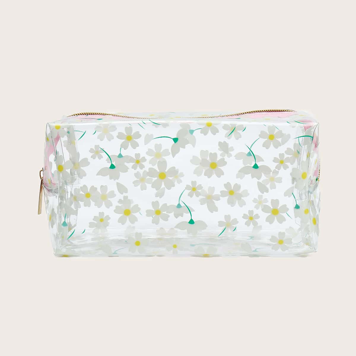 

Flower Print Clear Makeup Bag, White