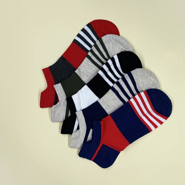 

5pairs Men Striped Ankle Socks, Multicolor