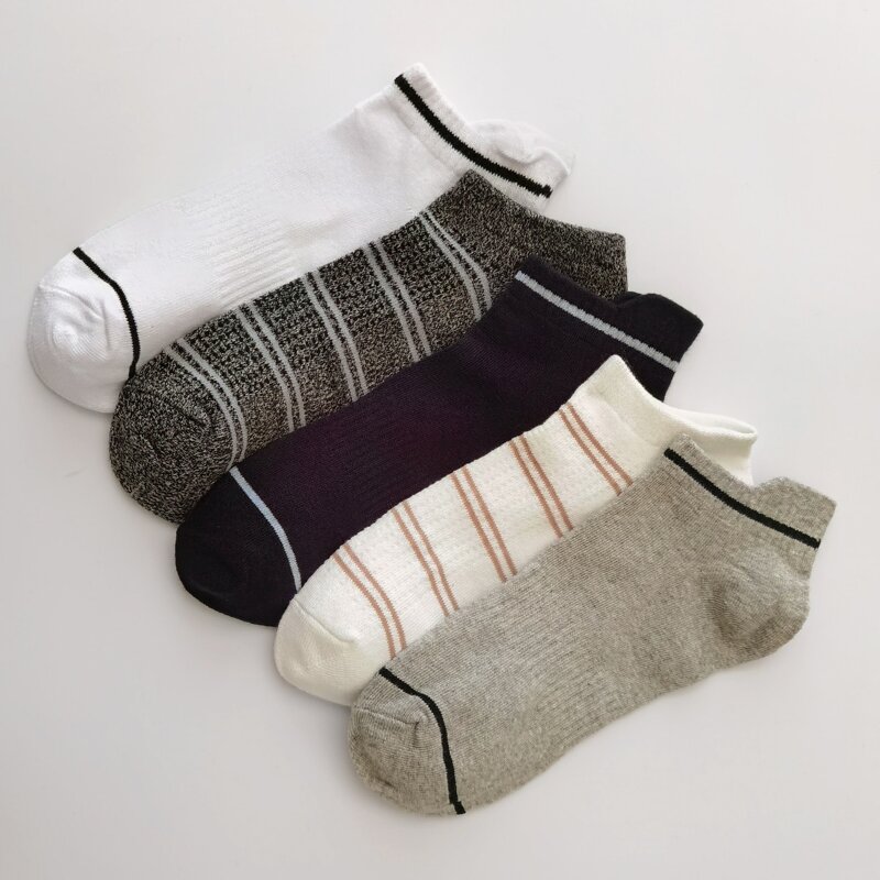 

5pairs Guys Striped Ankle Socks, Multicolor
