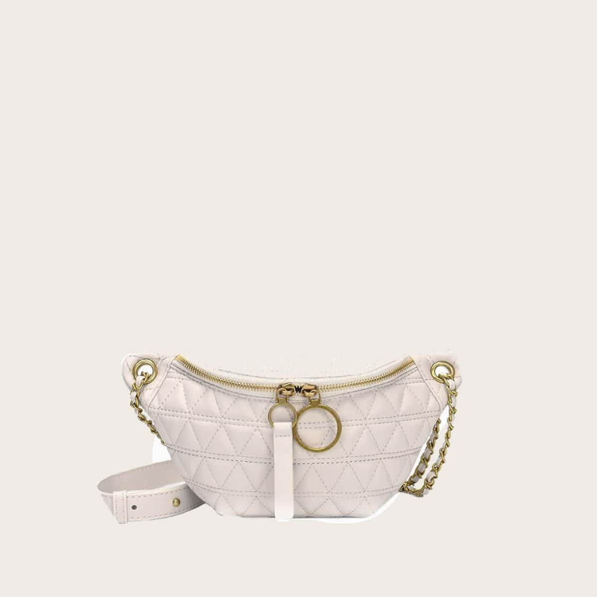 

Quilted Chain Crossbody Bag, White