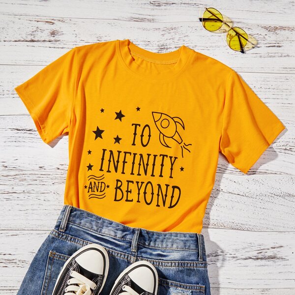 

Rocket And Letter Graphic Tee, Mustard yellow