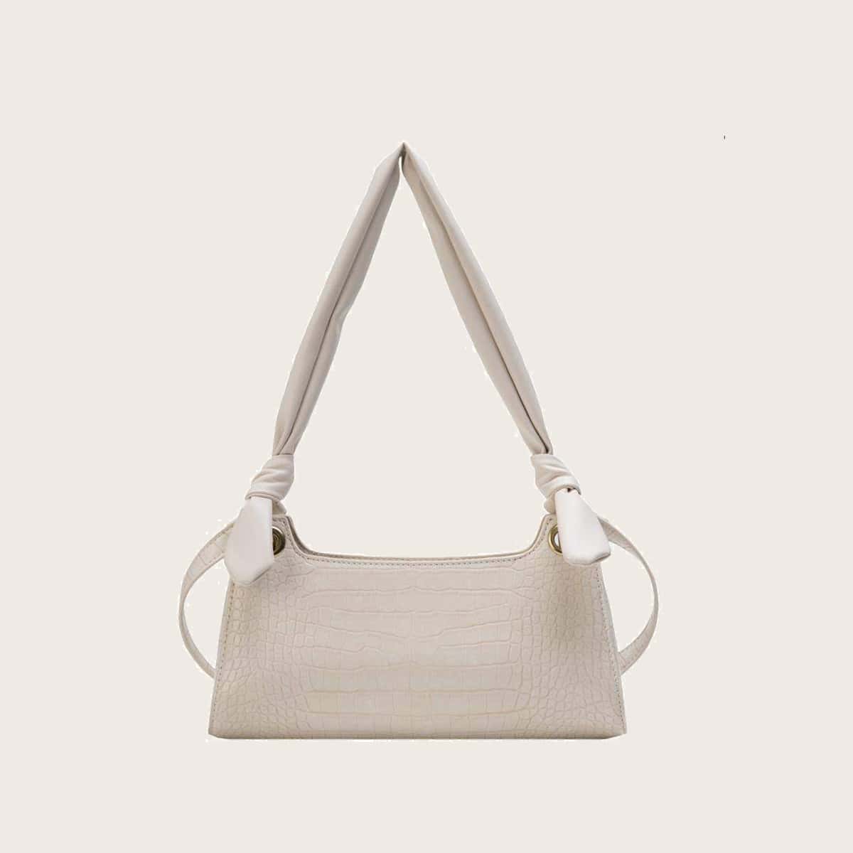 

Croc Embossed Knot Tote Bag, Beige