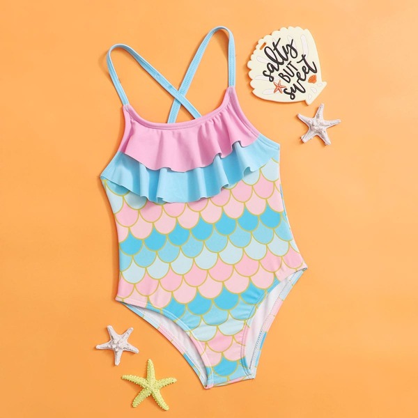 

Toddler Girls Tiered Layer One Piece Swimsuit, Multicolor