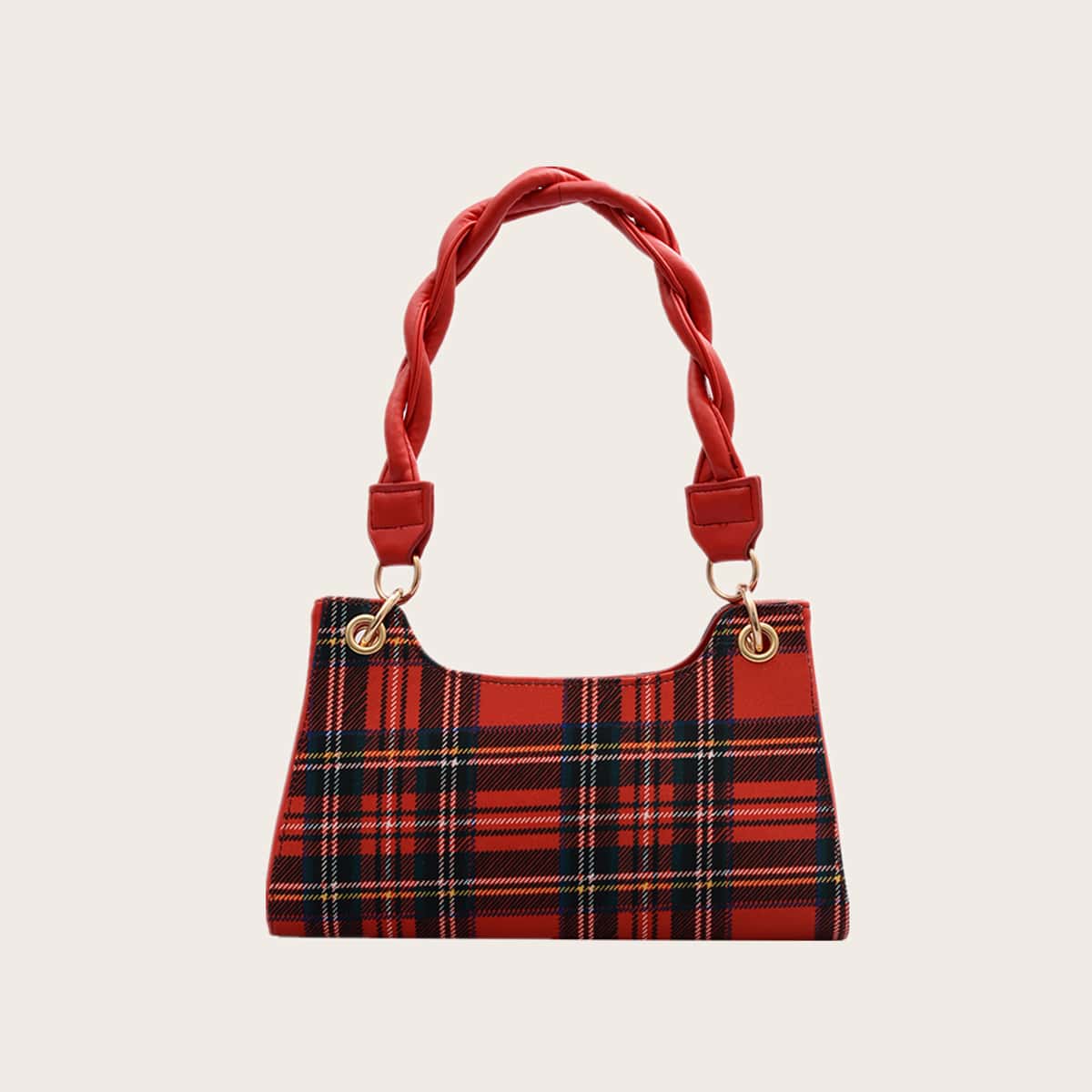 

Tartan Twist Handle Tote Bag, Red