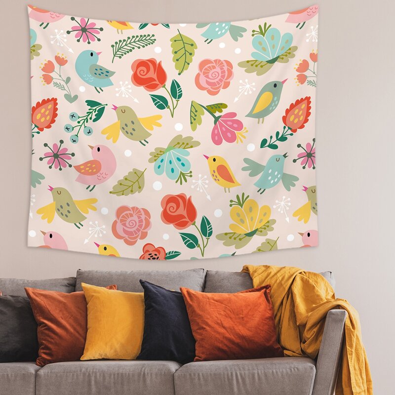 

Flower & Bird Print Tapestry, Multicolor