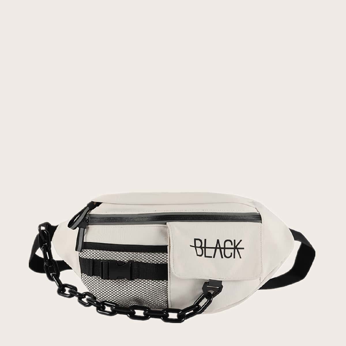 

Guys Chain Decor Fanny Pack, White