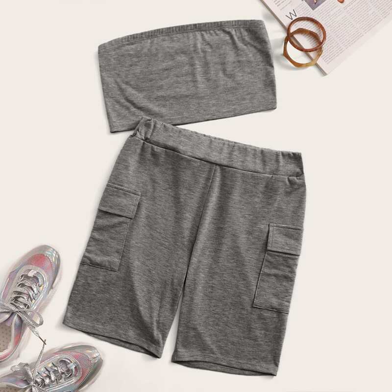 

Grey Tube Top & Pocket Side Shorts