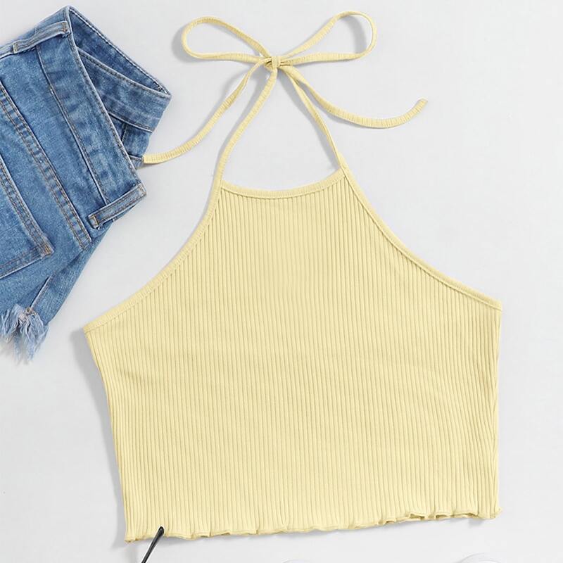 

Solid Crop Halter Top, Yellow