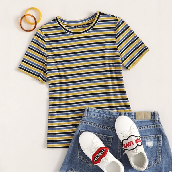 

Striped Colorblock Glitter Tee, Multicolor