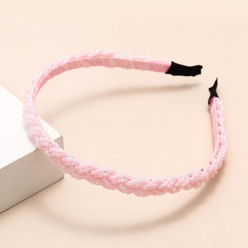 

Beaded Woven Hair Hoop, Pink