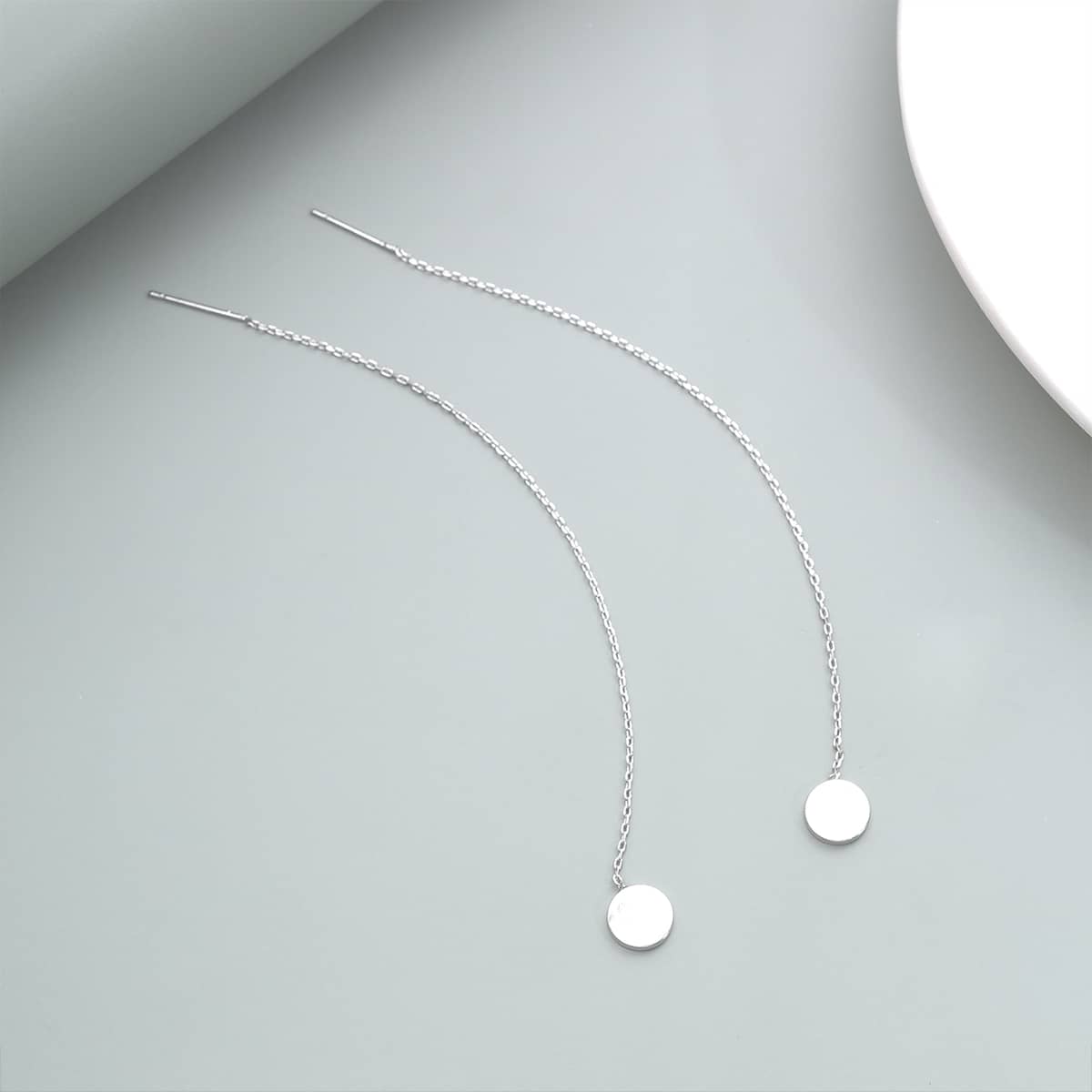 

Guys Round Charm Drop Earrings, Silver