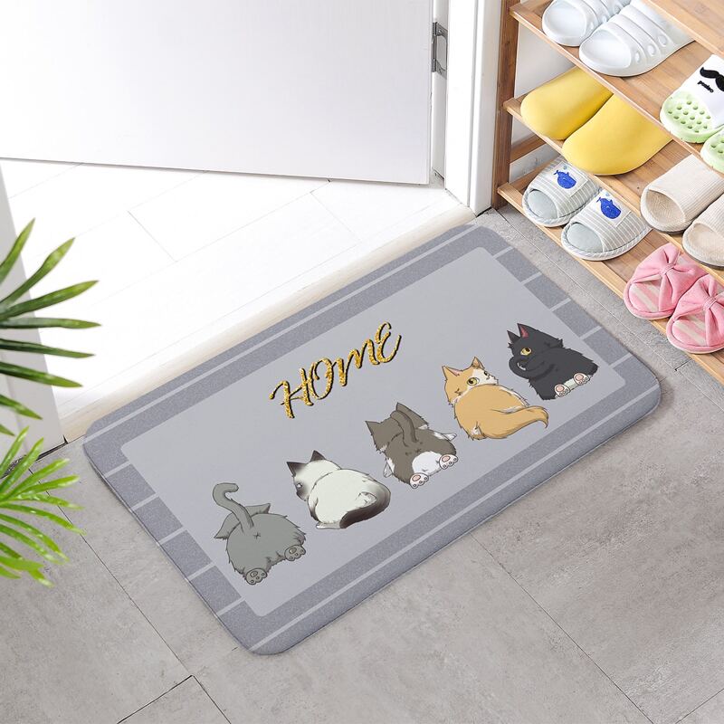

Cartoon Cat Print Door Mat, Multicolor
