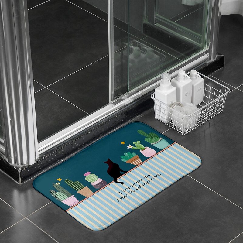 

Cat & Potted Cactus Print Carpet, Multicolor
