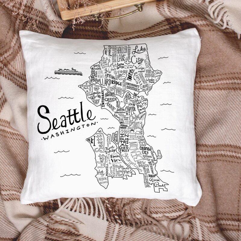 

Map Print Cushion Cover Without Filler, Black and white