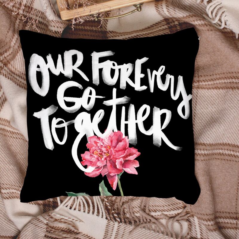 

Flower & Slogan Graphic Cushion Cover Without Filler, Black and white