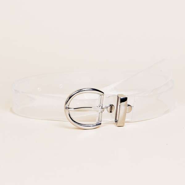 

Kids Geometric Buckle Transparent Belt, Clear