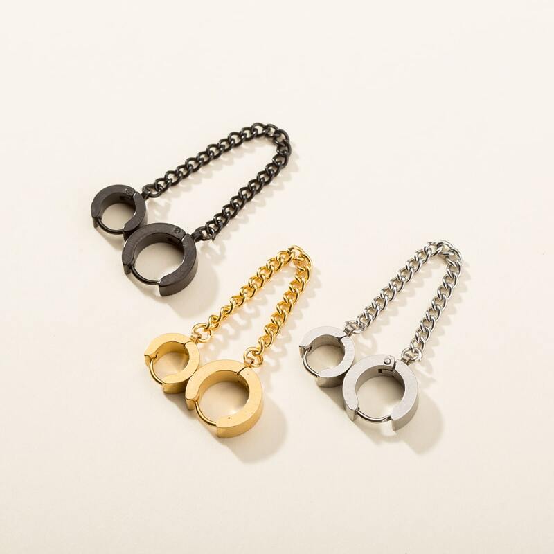 

3pcs Guys Chain Design Earring, Black