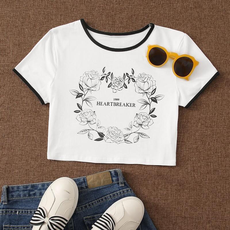 

Letter & Flower Graphic Tee, White