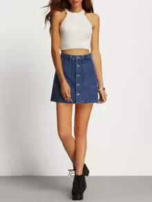 a line button denim skirt
